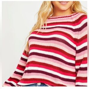 ELOQUII Striped Pink / Red Sweater Sz 14/16
